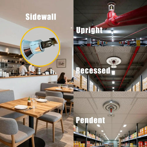 Emergency Fire Sprinkler Shut Off Tool Halts Leaks Instantly Saves Your Spot From Flood Damage Sidewall and Recessed views in various settings.