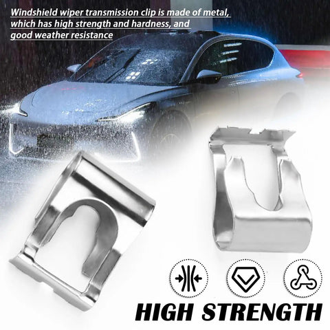 Two Pack Windshield Wiper Linkage Clip With Barb Fixing Teeth Design, Universal Wipers Transmission Clip For Car, Easy Wiper Linkage Fix, Beefy Durable Wiper Motor Assembly Clip, Replacement Accessory, metal wiper clip close-up