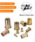 Flat Head Rivet Nut Set Of Fifty Carbon Steel Threaded Inserts With Knurled Body And Zinc Plated Finish Ten Thirty Two Thread Size
