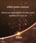 Coffee bean close-up demonstrating 20Bar golden pressure for optimal extraction in Next Level Counter Slick Semi Automatic Espresso Machine Featuring Precision Temperature Control And Pro Milk Frothing Steam Wand Pumps Out Crisp Brews For Your Daily Grind.