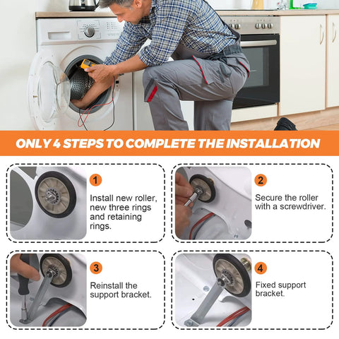 Installation steps for Heavy Duty Dryer Rear Drum Support Roller Kit For 29 Inch Wide Kenmore Whirlpool Estate Roper Dryers Pack Of 2 Beaquicy