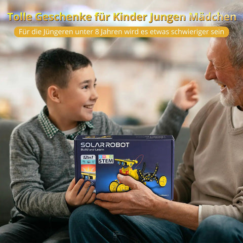 Child receiving Solar Powered Robot Kit For Kids Ages 8 To 12 12 In 1 Hands On Build Your Own Robot With Solar Panel gift