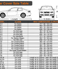 Car Cover Size Chart for All Weather Waterproof Sedan Car Cover With Zipper Outdoor Full Exterior Shield Size A4