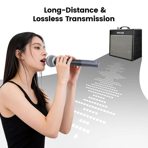 Person using B-3RC Wireless Microphone System Bundle With Charging Case No Cables Needed Auto Pairing Ultra Low Latency
