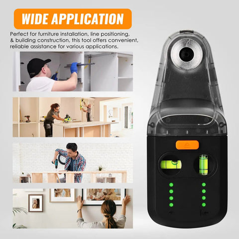 Dead On 4 In 1 Wall Laser Level Kit Featuring Bright Green Line And Integrated Dust Collection Mount For Slick Home Renovation And Precision Woodworking Builds in use for furniture installation.