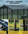 Walk-In Chicken Coop For Backyards Big Rugged 9 By 6 By 6 Feet Predator-Proof All-Metal Cage With 1.2mm Wire Mesh Galvanized Steel Roof And Nesting Boxes Weatherproof Hen House For 10 To 20 Hens with metal roof and stability features shown.
