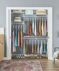 Heavy Duty Wire Closet Organizer System With Adjustable Shelves And Double Clothes Rods Built Different Steel Frame Straight Up Win For 4 To 6 Ft Wide Wall Mounted Closets with colorful dresses.