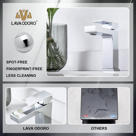 Polished Chrome Single Hole Bathroom Faucet With Pop Up Drain, Solid Brass Construction, Lead Free And ADA Compliant