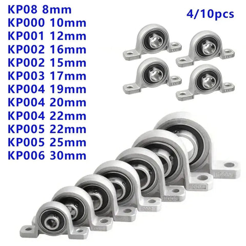 Heavy Duty Ball Bearing Pillow Block Support High Load Capacity 8 10 12 16 17mm Sizes For Machinery Or DIY Builds Four Pack Strength Mounted Here Handles Work With No Sweat Plus Self Aligning Design And Friction Reduced Inserts; 4 bearings