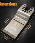 Heavy Duty Diamond Oscillating Saw Blades 4 Pack with dimensions labeled, 3-1/2 inch length for tile grout removal.