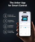 Smartphone displaying app for SOLIX F2000 Portable Power Station 2400W Solar Generator With LiFePO4 Battery GaNPrime Tech HyperFlash.