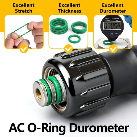 485 Piece Metric AC O Ring Kit For Automotive HVAC Systems Green O Rings Compatible With R12 And R134a Refrigerants Displayed
