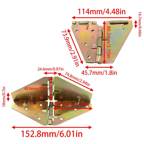 Heavy Duty Folding Table Hinge Two Pack, 114mm galvanized iron hinges with internal spring action, for seamless panel operation.