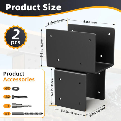 2 Pack 6x6 Post Cap Tie Bracket Stainless Steel Post To Beam Connector For Wood Outdoor Projects Keeps Posts Locked To Beams In Pergolas Gazebos Decks And Porches Heavy Duty Black Finish