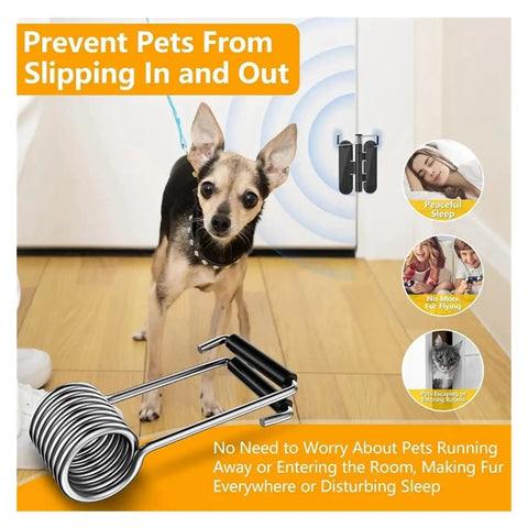 Dog with Eight Piece Heavy Duty Spring Door Closer Hinge Set For Most Doors Self Closing Metal Hinge Pin System Quiet Smooth Operation Ideal For Home And Office High Traffic Use Keeps Pets Out