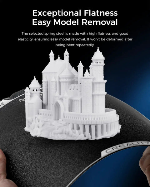 K1C Build Plate 235x235mm Textured PEI Sheet With Magnetic Flexible Spring Steel Bed showcasing a castle 3D print.