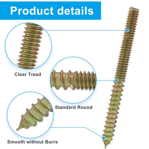 Close-up view of Knockout 1/4-20 X 3 Inch Hanger Bolts with visible clear tread, smooth finish, and round head for furniture assembly.