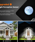 Image showing JUDYSSY Led Pir Floodlights 20W sensor activation states on a house, demonstrating automatic light perception.
