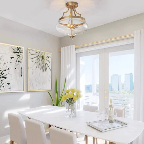 Modern dining room with Gold Semi Flush Mount Ceiling Light With Fishbowl Glass Shade Chic Modern Minimalist Fixture For Dining Room