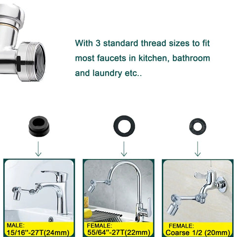 Heavy Duty Brass Faucet Extender With Dual Spray Modes And Slick 1080 Degree Swivel Action for various faucet sizes