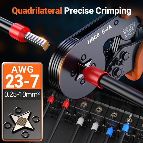 Close-up of 2100Pcs Ferrule Crimping Tool Kit with Storage Case, must-have self-adjusting ratchet pliers for AWG 23 to 7, 0.25 to 10mm2.