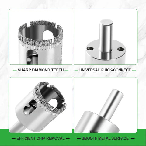 Hilitand Versatile 16 Piece Hole Saw Kit For Drilling Wet Or Dry Holes In Ceramic Tile Glass Marble Granite With Double Suction Cup Guide For Precise Work, diamond hole saw with quick-connect shank