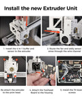 Installation steps for Heavy Duty Bambu Lab A1 And A1 Mini Extruder Unit Replacement featuring hardened steel gears and motor.