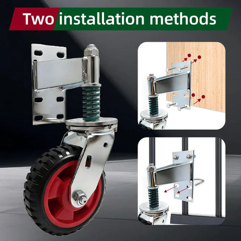 Heavy Duty Gate Wheel Caster For Metal And Wood Gates, 8 Inch Wheel, 360 Degree Swivel Spring Loaded, Dual Mount U Bolt Or Straight