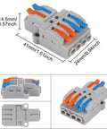 10 Pack Lever Wire Connectors Quick Wiring Cable Push-In Conductor Terminal Block 2 In 4 Out No Fuss Easy Install For Hard Wire 0.08-4.0mm2 And Soft Wire 0.08-2.5mm2 Great For Home, Lighting, Machinery And Electrical DIY. Gray PA66/PC 2-in 4-out connector, 41x24x14.5mm