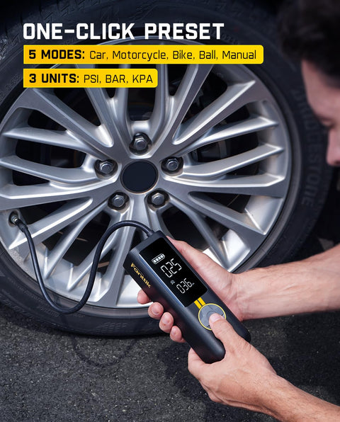 X8 Apex Tire Inflator Portable Cordless Air Compressor With LED Dual Screen used to inflate car tire