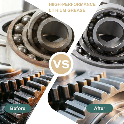 Before and after comparison of gear and ball bearing with Garage Grade White Lithium Grease For Automotive Chassis And More EP Heavy Duty Lubricant
