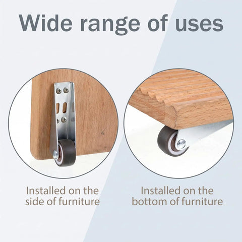 Two Pack Low Profile Rubber Casters Smooth Roll Door Support Wheels Side Mount Furniture Gliders with installation examples
