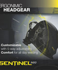 Sentinel A60 Welding Helmet With True Color ADF ergonomic headgear shown with adjustable design and comfort features.