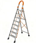 8 Step Folding Ladder With Wide Anti Slip Pedal Built Tough Steel Step Stool With D Shaped Frame Convenient Handrail Lightweight Yet Durable Portable For Home Kitchen Garage 200 Lb Load Capacity, 8-step steel ladder