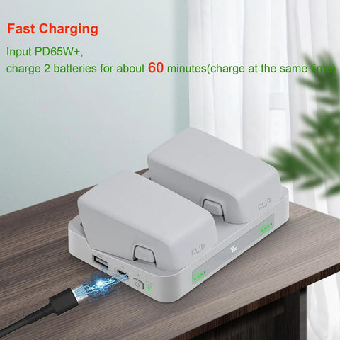 Two Way Charging Hub For Flip Drone That Lets You Power Two Batteries At Once, Vertical Butler Station on wooden surface