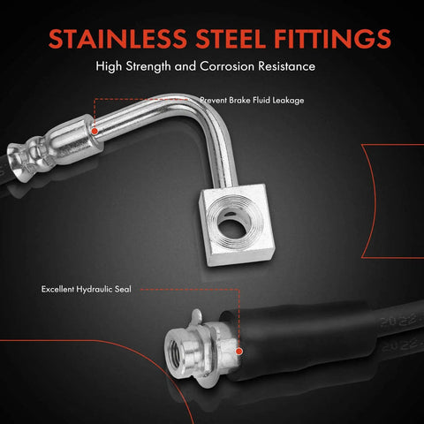 Front Brake Hydraulic Hose for Dodge Grand Caravan 2008 Through 2012 and 2018 Through 2020, with stainless steel fittings