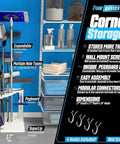 Sturdy Corner Tool Rack Storage for Home Garage and Closet that holds up to 35 tools with pegboard ready polypropylene construction.