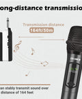 Dual Wireless Microphone System Cordless Handheld Mics With Rechargeable Receiver 2.4GHz Stable Connection Up To 160 Feet