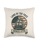 Vintage American Flag Sailboat Throw Pillow For Patriotic Home Decor Old Glory Nautical Cushion For Fourth Of July Land Of The Free Since 1776