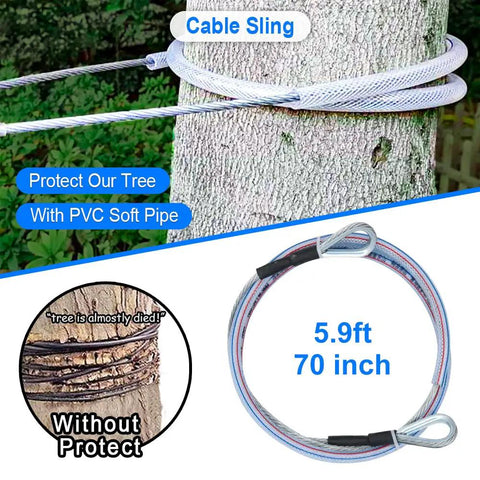 Cable sling with PVC soft pipe for tree protection, part of 120 Foot Zip Line Kit For Kids And Adults, Backyard Zip Line Set.