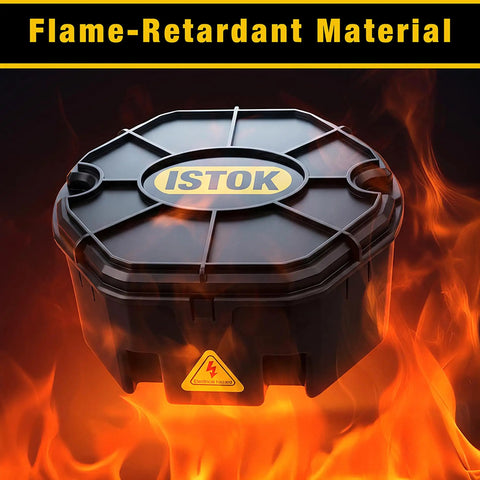 Open Splice Junction Box 6 Pack Kit With 18 Twist On Wire Connectors Pro Grade DIY Electrical Box For Wiring Flame Retardant PP Plus ABS V0 Home Garage Workshop Screws Included shown with flame-retardant material.