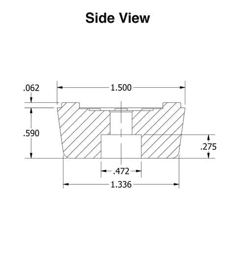 Side view drawing of Eight Pack Workhorse Square Rubber Feet With Stainless Screws Non Marking Furniture Glides dimensions.