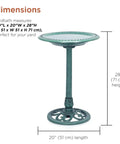 Pedestal Birdbath With Scrollwork In Aged Green For Outdoor Gardens And Patios 28 Inch Tall Shallow Bowl Ideal For Multiple Small Birds