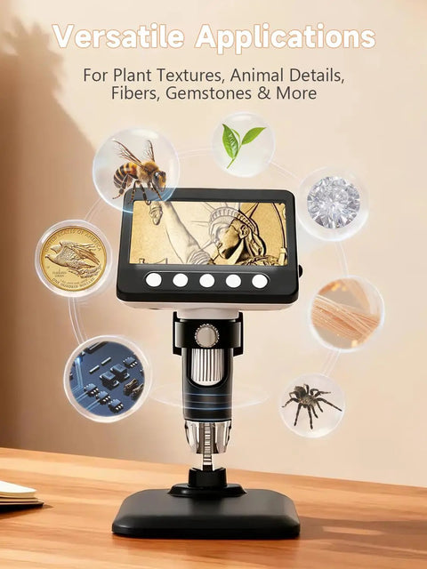 4 Point 3 Inch LCD USB Digital Coin Microscope With Screen 1080P HD Imaging Real Time Video 50X To 1000X Magnification Eye Friendly Viewing For Coins And Tiny Details on stand