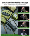 All In One Camping Multitool With Fire Starter, Bottle Opener, Saw, Screwdrivers, Window Breaker, Whistle on display.