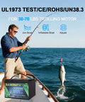 Man fishing on boat with 12V 100Ah LiFePO4 Battery With Built-In 100A BMS, ideal for trolling motors, lightweight and efficient.