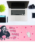 Pink Large Gaming Mouse Pad 31.5 By 11.8 Inches Desk Mat With Anti Skid Rubber Base Soft Comfortable And Durable Surface Built For Gaming And Office Use Perfect For Precise Mouse Control And Long Marathon Sessions Epic Comfort on a desk setup with a laptop, camera, and plant.