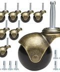 Antique Brass 2 Inch Heavy Duty Furniture Casters 8 Pack Bulk Set With 5/16 By 1-1/2 Inch M8 Grip Neck And Sleeve Plugs Vintage Ball Wheels