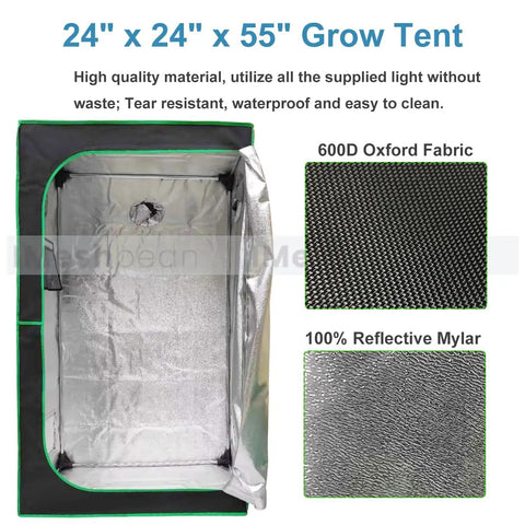 24x24x55 Inch Grow Tent Kit with Full Spectrum LED Grow Light, High Reflective Mylar, 600D Oxford Fabric
