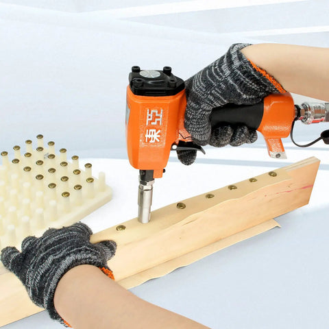 1170 Pneumatic Decorative Nailer For Upholstery Tacks And Furniture Finishing, Lightweight Aluminum Body At 1.4 Lbs in use on wood
